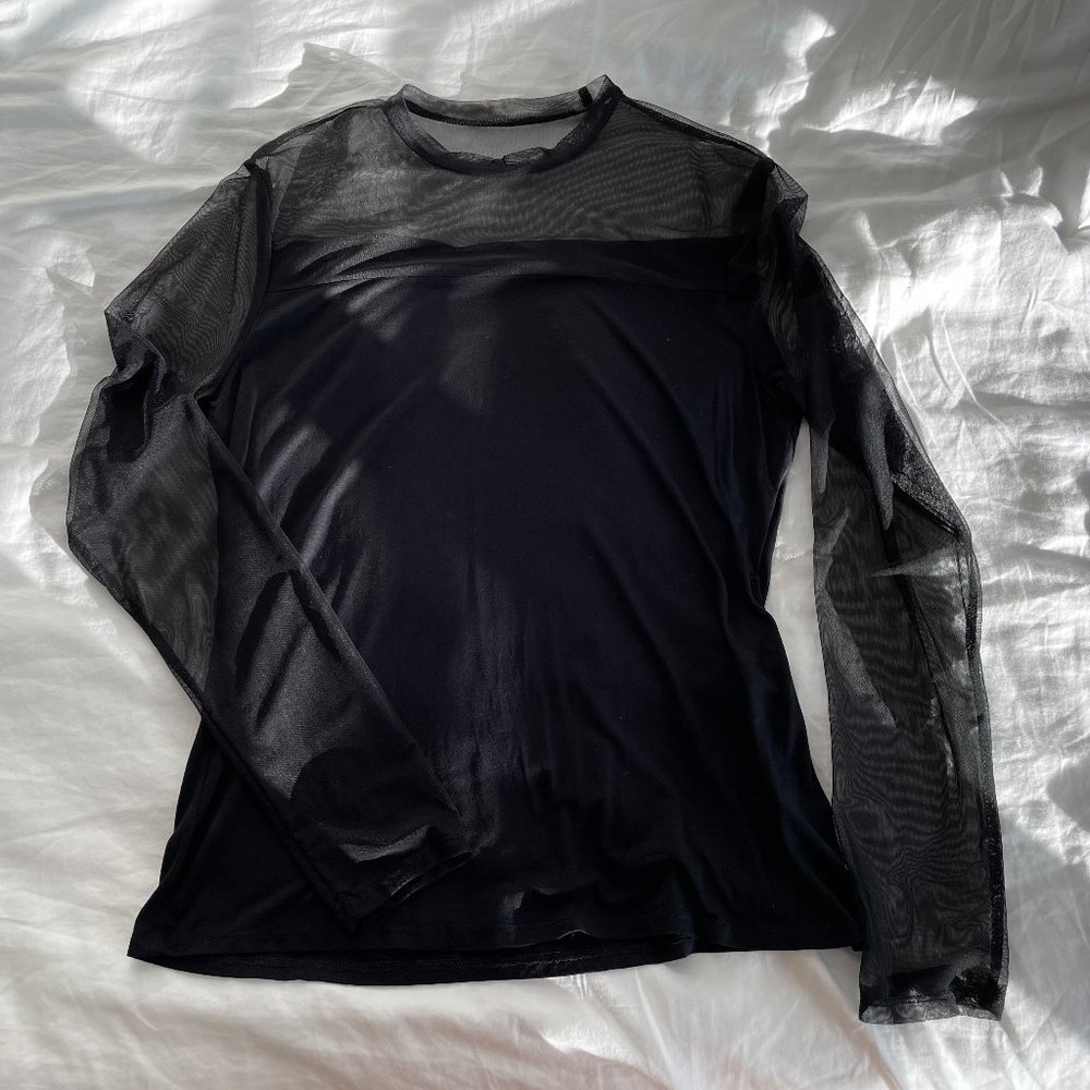 Long sleeve black mesh top